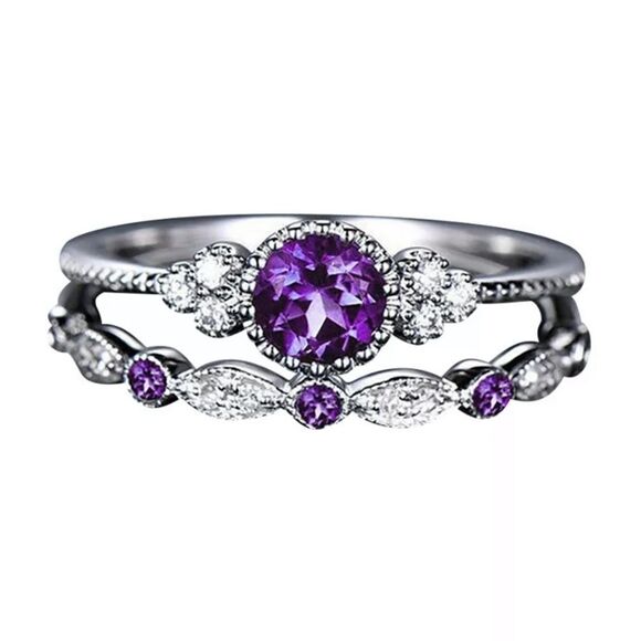 NEW! Dainty “Flora” 18K Purple Sapphire Ring Set - Picture 3 of 4